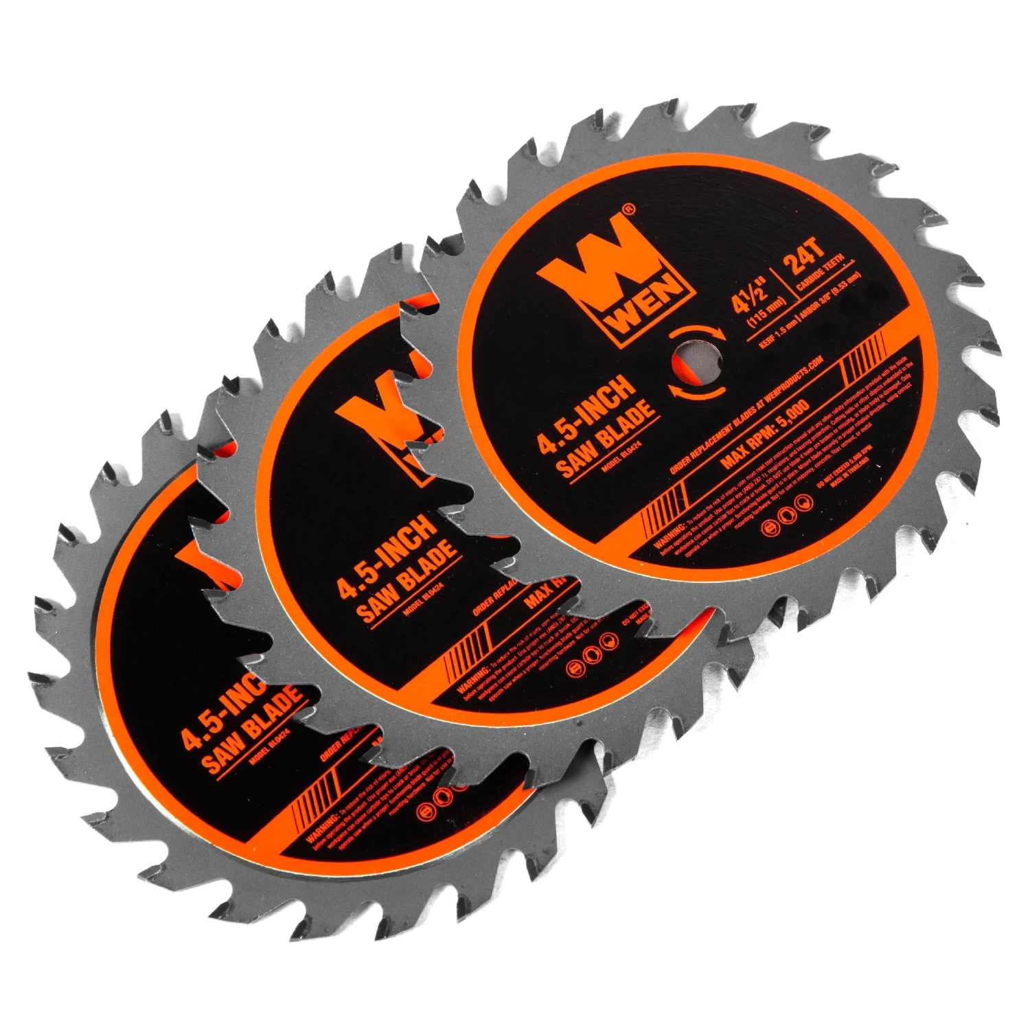 WEN BL0424 4-1/2-Inch 24-Tooth Woodworking Saw Blade For Compact And Mini Circular Saws, Three Pack(Wen Bl0424 4 1 2 Inch 24 Tooth Woodworking Saw Blade For Compact And Mini Circular Saws Three Pack) 3 WEN BL0424 4-1/2-Inch 24-Tooth Woodworking Saw Blade For Compact And Mini Circular Saws, Three Pack(Wen Bl0424 4 1 2 Inch 24 Tooth Woodworking Saw Blade For Compact And Mini Circular Saws Three Pack)