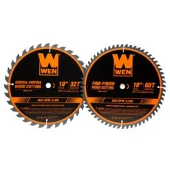 WEN BL1032-2 10-Inch 32-Tooth And 60-Tooth Carbide-Tipped Professional Woodworking Saw Blade Set, Two Pack(Wen Bl1032 2 10 Inch 32 Tooth And 60 Tooth Carbide Tipped Professional Woodworking Saw Blade Set Two Pack)