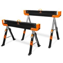 WEN WA1302 1300-Pound Capacity Height Adjustable Folding Steel Saw Horse With 2x4 Support Arms, Two Pack(Wen Wa1302 1300 Pound Capacity Height Adjustable Folding Steel Saw Horse With 2x4 Support Arms Two Pack)