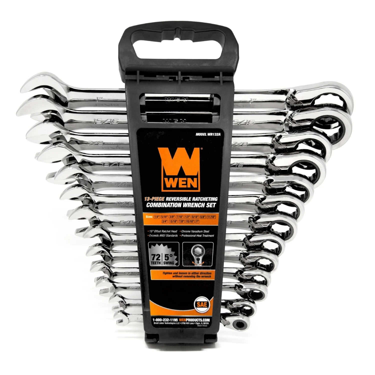 WEN WR132 13-Piece Professional-Grade Reversible Ratcheting SAE Combination Wrench Set With Storage Rack(Wen Wr132 13 Piece Professional Grade Reversible Ratcheting Sae Combination Wrench Set With Storage Rack) 6 WEN WR132 13-Piece Professional-Grade Reversible Ratcheting SAE Combination Wrench Set With Storage Rack(Wen Wr132 13 Piece Professional Grade Reversible Ratcheting Sae Combination Wrench Set With Storage Rack) - Image 4