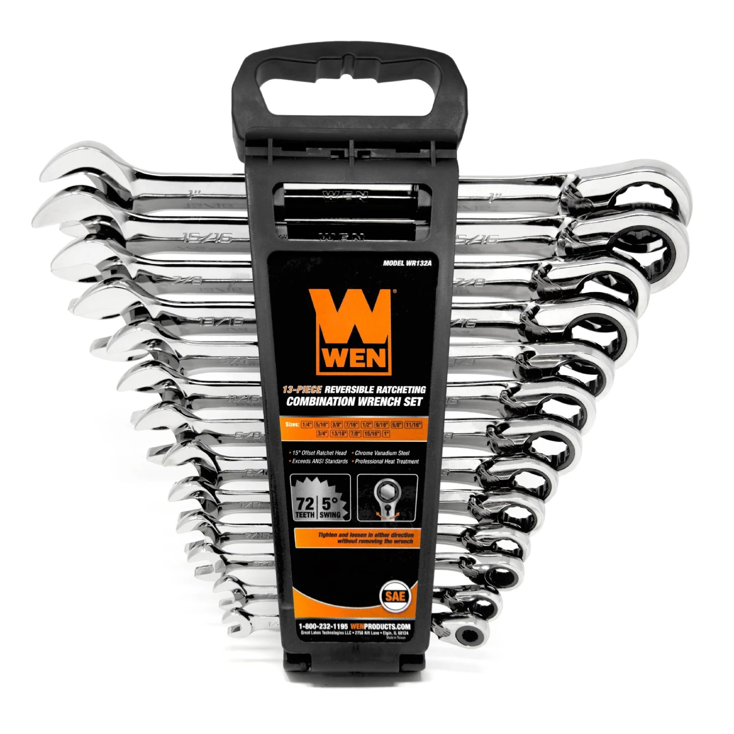 WEN WR132A 13-Piece Professional-Grade Reversible Ratcheting SAE Combination Wrench Set With Storage Rack(13 Piece Professional Grade Reversible Ratcheting Sae Combination Wrench Set With Storage Rack) 6 WEN WR132A 13-Piece Professional-Grade Reversible Ratcheting SAE Combination Wrench Set With Storage Rack(13 Piece Professional Grade Reversible Ratcheting Sae Combination Wrench Set With Storage Rack) - Image 4